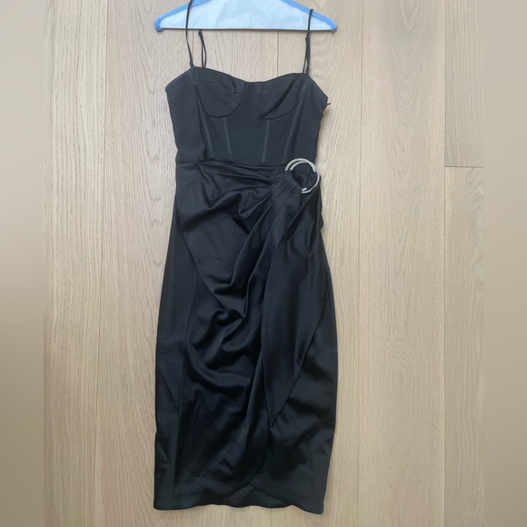 JONATHAN SIMKHAI CREPE SATIN BUSTIER WRAP DRESS - Picture 9 of 10